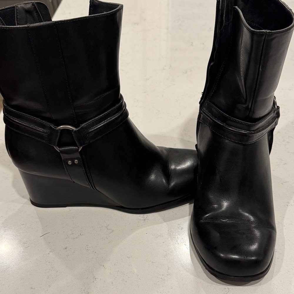 Torrid Black Leather Wedge Boots